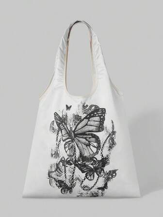 Grunge Punk Gray Double Butterfly Canvas Bag Elegant High-End Shopping Bag