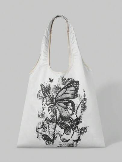 Grunge Punk Gray Double Butterfly Canvas Bag Elegant High-End Shopping Bag