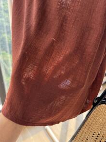 Comfortcana 波西米亚休闲花卉刺绣前系带无袖衬衫 - 棕色 - 查看 3