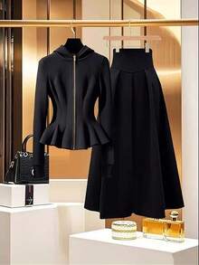 GlowEve Ladies' Knitted, Elegant, Vacation-Style, Commuter Autumn Two Pieces Set - Black - View 1