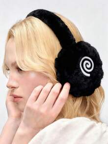 ROMWE Kawaii 1 chiếc bịt tai bằng vải nhung trơn màu trắng tối giản, hình cánh và ngôi sao dễ thương, bịt tai mùa đông có thể gấp gọn cho các hoạt động ngoài trời - màu đen - Xem 4