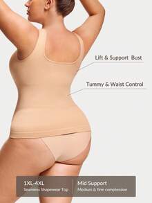 SHAPORA Plus Size Women Solid Color Ruched Camisole Shapewear Top - Beige - View 2
