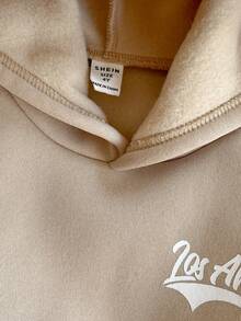 PrepCrw 男童学院风字母印花连帽卫衣和运动裤套装（2件套） - 卡其色 - 查看 4