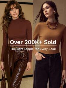 MOTF PREMIUM BLUSA DE CUELLO ALTO MANGA LARGA SÓLIDA - Café integral - Ver 6