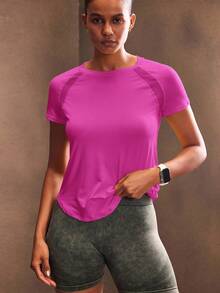 Powerista Women's Solid Color Crew Neck Raglan Sleeve Daily Fitness Sports T-Shirt Gym Shirts