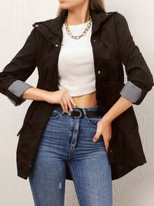 Women's Casual Commuter Jacket With Zipper And Cuffed Sleeves, Autumn - Brown - View 6