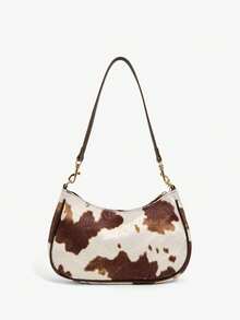 SHEIN SXY Ladies, Women Shoulder Bag, Hobo Bag, Cow Print, Animal Print, Tassel Decorative Pendant, Retro, Vintage, Fashionable, Elegant, Simple, Personalized, Versatile, Classic, For Commute, Office, Date, Daily, Shopping, Afternoon Tea - cow pattern - View 3