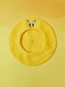 LOONEY TUNES X SHEIN 女士可爱崔弟刺绣贝雷帽，适合秋季日常佩戴 - 黃色 - 查看 2