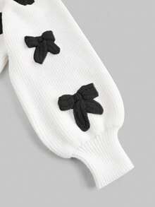 ROMWE Kawaii 法式休闲性感蕾丝吊带深V露肩蝴蝶结套头毛衣 - 白色 - 查看 3
