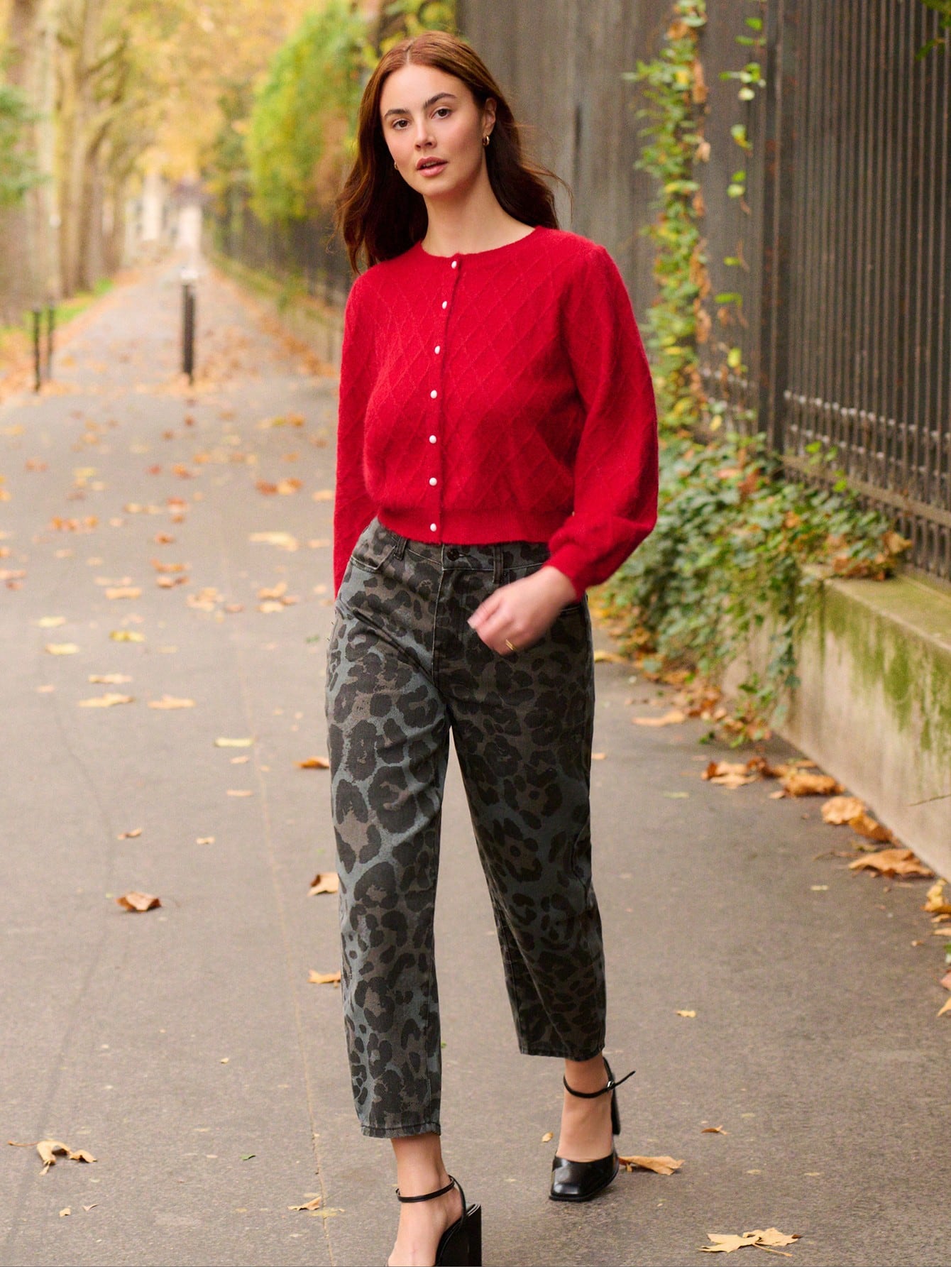 High Waisted Barrel Leg Leopard Print Jeans With Pockets Spring Summer Animal Print Jeans