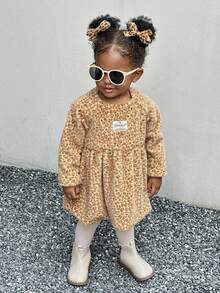 SHEIN Baby Girls' Fashionable Cute Leopard Print Dress,Christmas Family Gathering - Pink - View 5