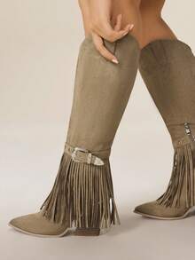 Styleloop Chocolate Women's Over-The-Knee Woven Boots, Suitable For Boho, Western, Music Festival, Christmas, Thanksgiving, New Year Party Outfits - Khaki - View 5