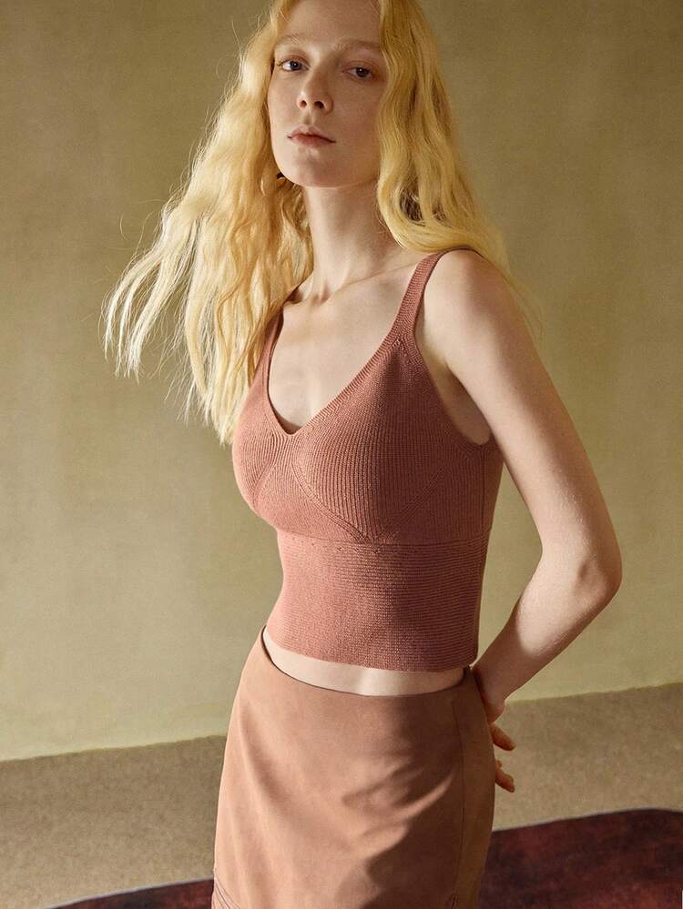 MOTF STUDIO Top CROPPED DE TRICÔ CANELADO SÓLIDA PARA OUTONO E INVERNO