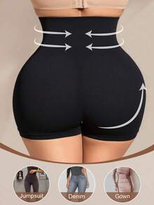 SHEIN 1 件女士无缝中腰提拉塑身内裤 - 黑色 - 查看 2