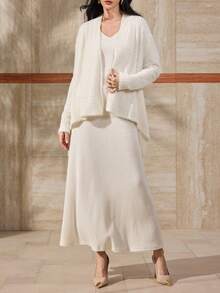 Modelyn 2pcs/Set Women's Elegant Fuzzy Jacket And Bodycon Maxi Dress, Autumn/Winter