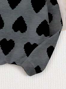 少女舒适秋冬休闲时尚创意个性清新简约高端黑色爱心图案印花宽松灰色圆领卫衣，舒适秋冬女童卫衣 - 彩色 - 查看 4