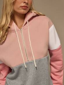 SHEIN Tall Sudadera casual con capucha, manga larga, cremallera y cordón, de color contrastante, para otoño/invierno - Gris Claro - Ver 6