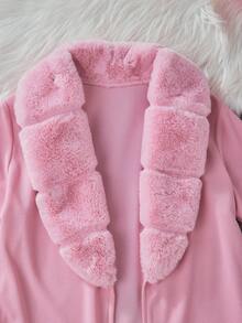 Sparklyn Tween Girls Vintage Warm Solid Color Fluffy Cardigan Jacket For Autumn And Winter - Pink - View 7