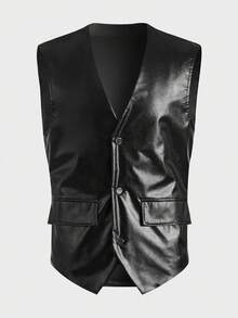 EASEVO 加大码男士时尚性感纯色单排扣V领夹克 - 黑色 - 查看 6