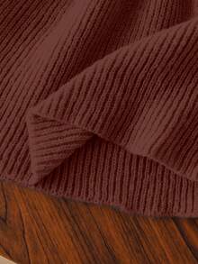 SHEIN 女婴卡其色高领套头A字毛衣连衣裙，柔软针织面料，适合室内外穿着，秋冬季 - 巧克力棕 - 查看 8