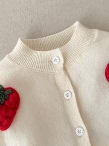 Blossori 女婴法式优雅草莓印花开衫/针织裙套装 - 紅白色 - 查看 3