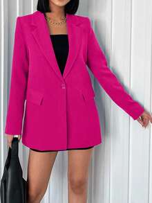 EURMUSE Women's Fashionable Versatile Solid Color Blazer Jacket - Hot Pink - View 4