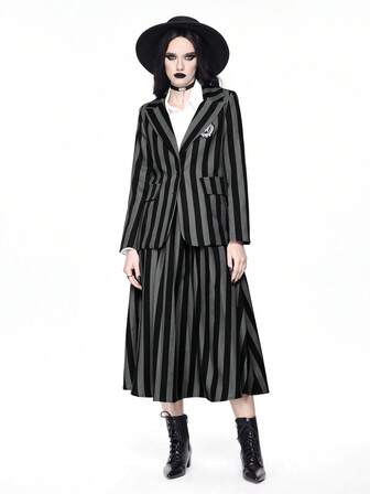 Women's Gothic Academy Striped Suit Set