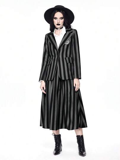Women's Gothic Academy Striped Suit Set