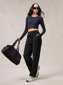 OutZeal 女士运动裤 休闲瑜伽家居服 春夏速干 丝滑柔软 高腰直筒纯色运动裤 - 黑色 - 查看 10