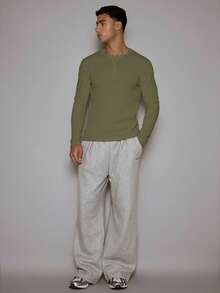 Musero Waffle Knit Front Popper Long Sleeve Top Layering Autumn Winter