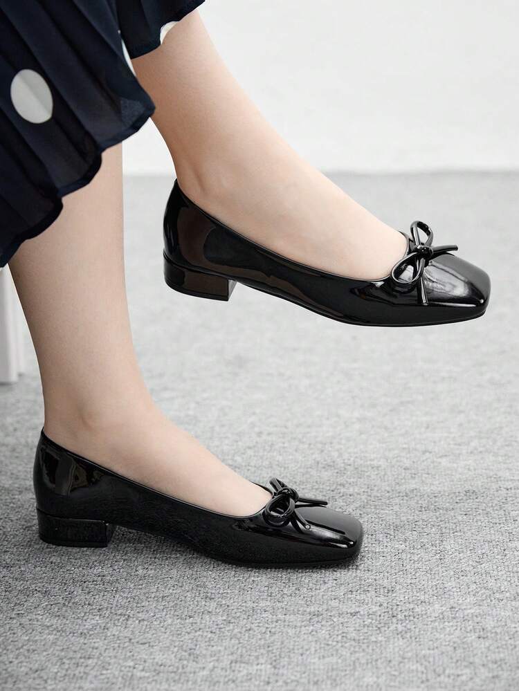 CUCCOO BIZCHIC Women's Bow Decor Casual Commuter Chunky Heel Flats For Christmas Valentine's Day Spring Shoes