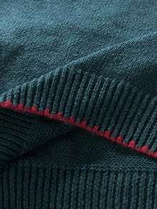 Franclia Casual Loose Fit Round Neck Long Sleeve Knitted Contrast Trim Raglan Sleeve Apricot Women Pullover Sweater, Spring/Autumn - Dark Green - View 6