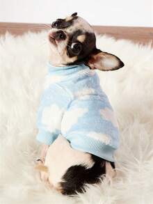 PETSIN 1件白色云朵法兰绒宠物服，厚实保暖的蓝色法兰绒宠物服装 - 藍色 - 查看 6