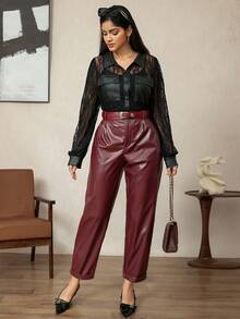 Zelara Pantalones de cuero sintético casuales para mujer de talla grande