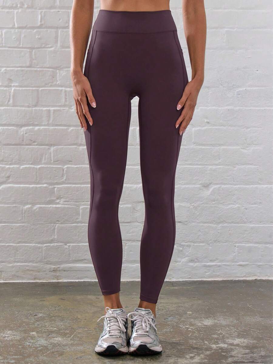 Musera Sport 腰部缝线细节修身运动紧身裤 健身跑步健身房日常健身冬季瑜伽普拉提健身日常休闲 - 紫色 - 查看 1