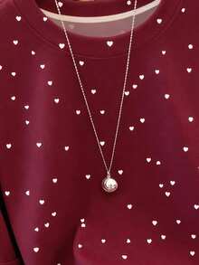 1pc Women's Casual Heart Print Short Sleeve Round Neck T-Shirt, A Gift For Friends - White - View 3