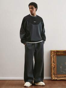 TOKVUE 男士时尚拼接套头衫卫衣套装 - 黑色 - 查看 6