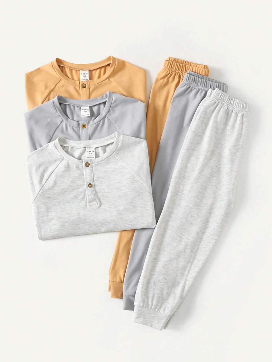 Maija Kids 3pcs/Set Young Boy Round Neck Long Sleeve Half-Zip T-Shirt And Pants Casual Loungewear - Multicolor - View 1