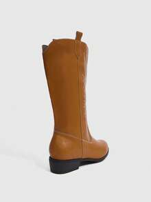 Daringsoles Women's Retro Western Style Chunky Heel Mid-Calf Boots - Brown - View 11