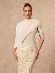 Lumalex 不对称金属装饰网纱柔软飘逸褶皱腰身修身长袖连衣裙,适合女士穿着,垂坠感十足,棕色长裙,杏色优雅长袖连衣裙,杏色婚礼宾客礼服,波西米亚风/浪漫风/魅力风/派对风/优雅风,奢华舞会聚会宴会,低调奢华,闪耀节日派对,锐舞节,郊游度假,户外休闲,层次丰富,适合婚礼季宴会、圣诞节、新年派对、宰牲节派对、情人节约会、晚宴派对,适合秋/春/夏穿着,春季女装 - 杏色 - 查看 12