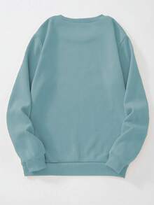 INAWLY Women's Casual Floral Slogan Embroidered Crew Neck Sweatshirt, Autumn/Winter - Blue - View 2