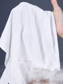 ROMWE Grunge Punk Áo hai dây bó sát, họa tiết chữ thập, chắp vá bằng lông thú giả cổ điển Y2K gợi cảm - trắng - Xem 8