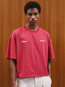 TOKVUE Men's Casual Slogan Embroidered Short Sleeve T-Shirt, Summer - Burgundy - View 2