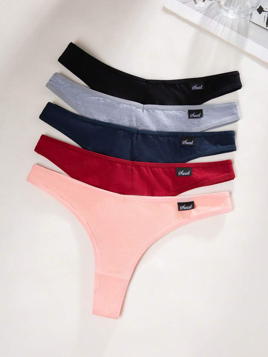 5条/包 女士弹力腰带休闲简约日式丁字裤 - 彩色 - 查看 1