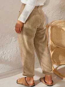 EMERY ROSE Quần ống đứng vải nhung kẻ kaki cỡ lớn dành cho nữ - Màu Khaki - Xem 2