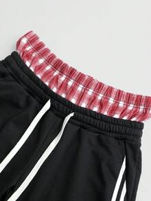 ROMWE MEN Teletubbies X ROMWE 男士美式街头风撞色条纹腰带拼接印花运动裤 - 黑色 - 查看 4