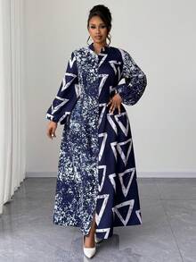 Maweii فستان كاجوال طويل الأكمام مطبوع بطراز عتيق أحمر اللون، مناسب للحفلات في فصلي الخريف والربيع، مقاس كبير