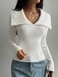 Livesso Sweater Wanita Lengan Panjang Kerah Tinggi Model Slim Fit Warna Polos, Cocok untuk Sekolah Musim Gugur/Dingin - Putih - View 4