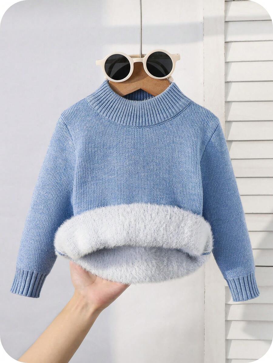 SHEIN 男婴/女婴卡其色休闲简约高领毛衣，秋冬季