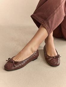 Rosivie 舒适简约圆头杏色女式平底鞋 - 咖啡棕 - 查看 5